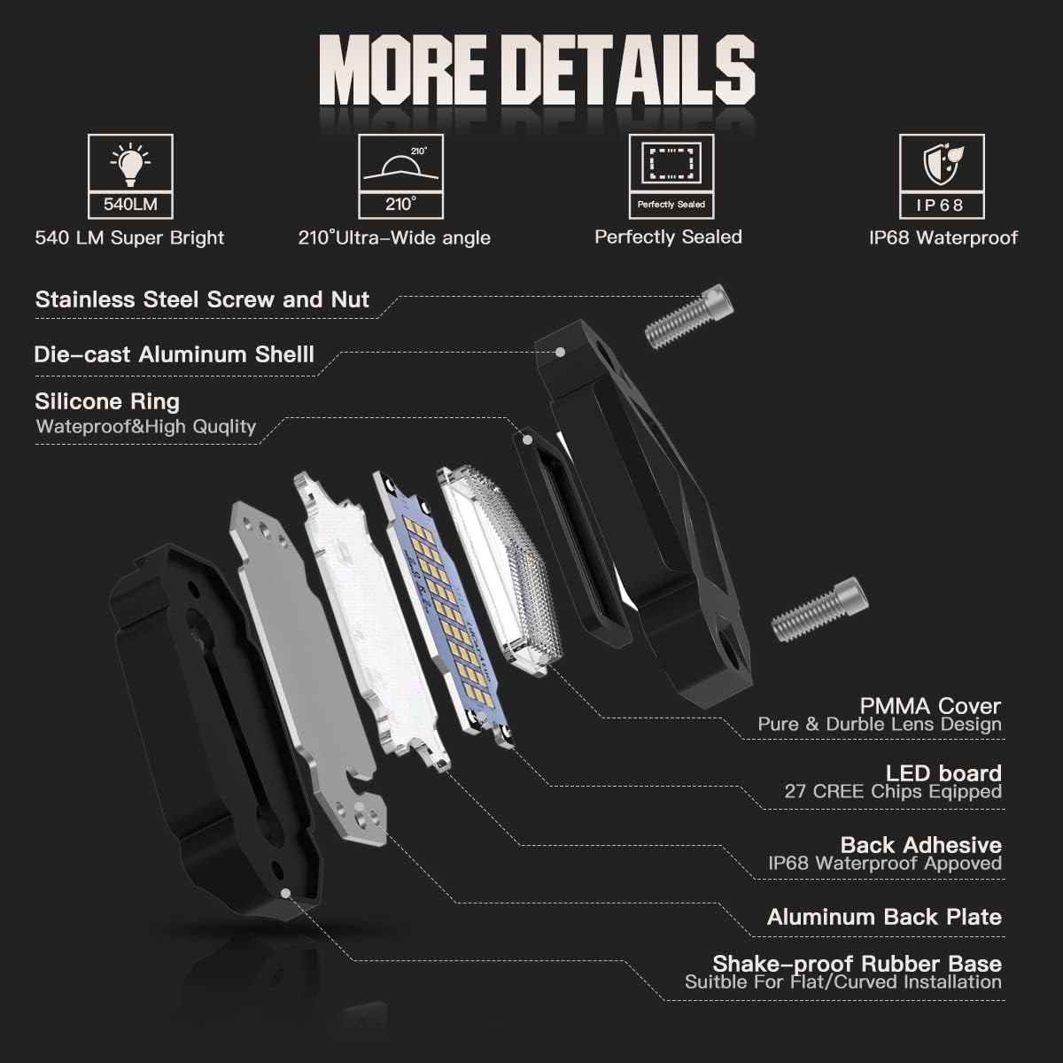 White LED Rock Lights 12PCS Underbody Lights M851