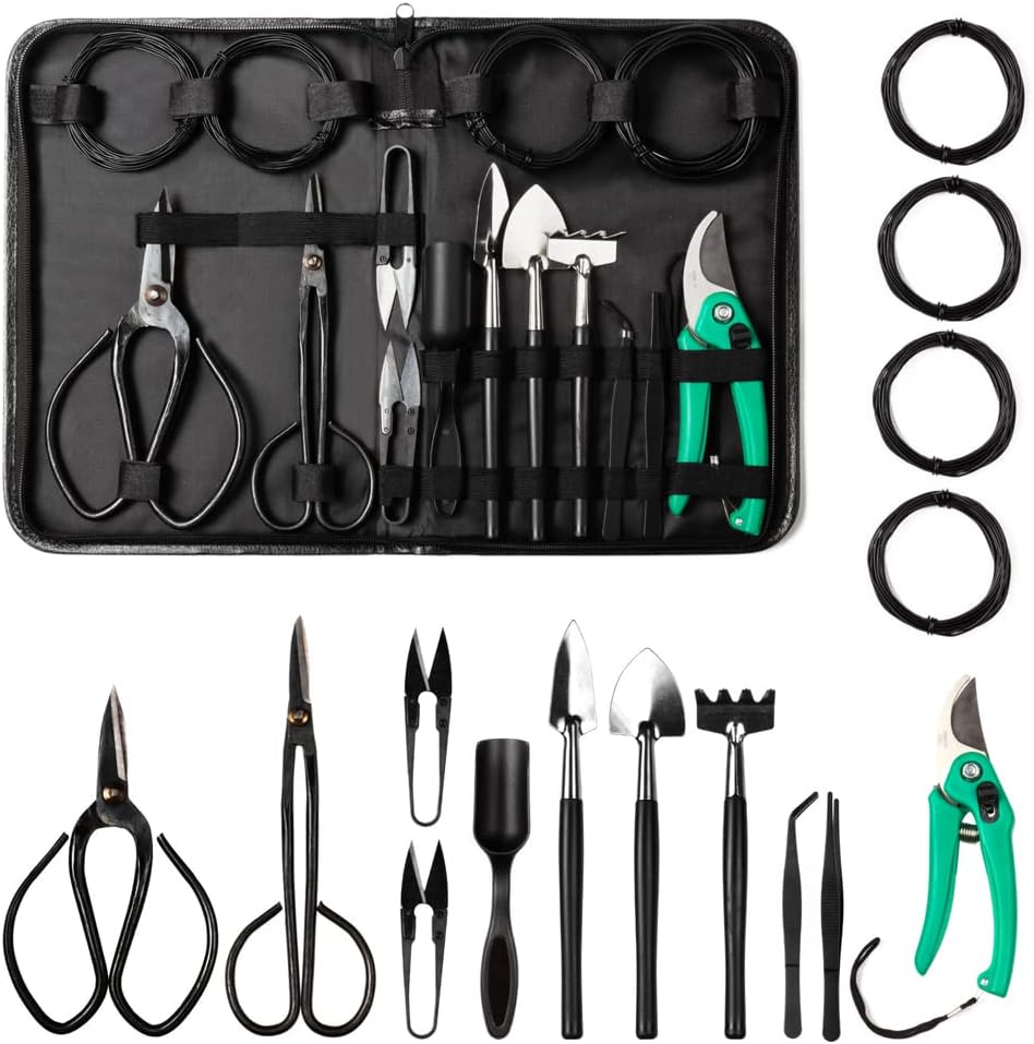 16PCS Bonsai Tree Kit with Pruning Shears and Carbon Steel Scissors O4930
