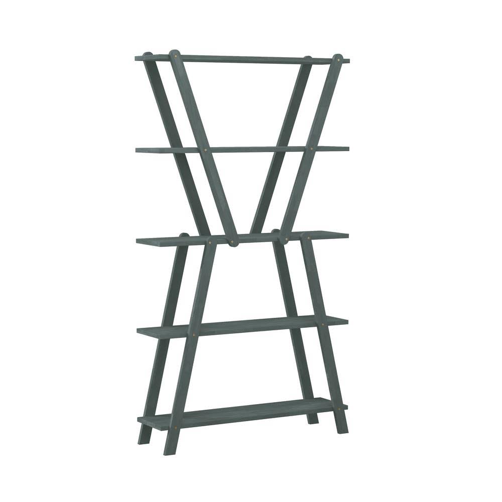 Gray Solid Wood 5-Shelf Bookcase J7936