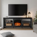 Black 70 inch Wood Fireplace TV Stand with 4 Storages P6889