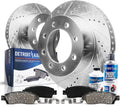 Rear Drilled Slotted Rotors + Brake Pads 6pc Set T92329