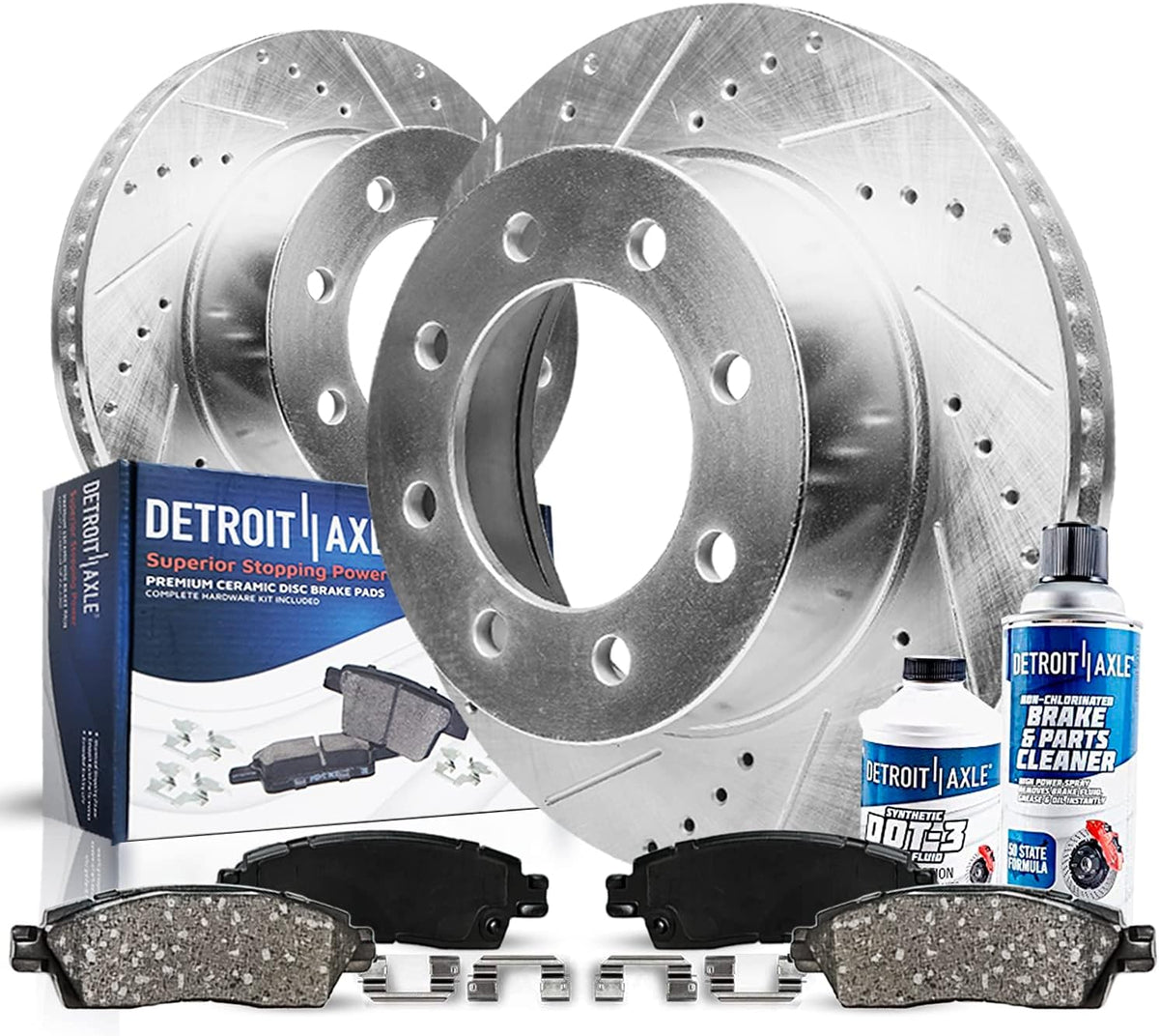 Rear Drilled Slotted Rotors + Brake Pads 6pc Set T92329