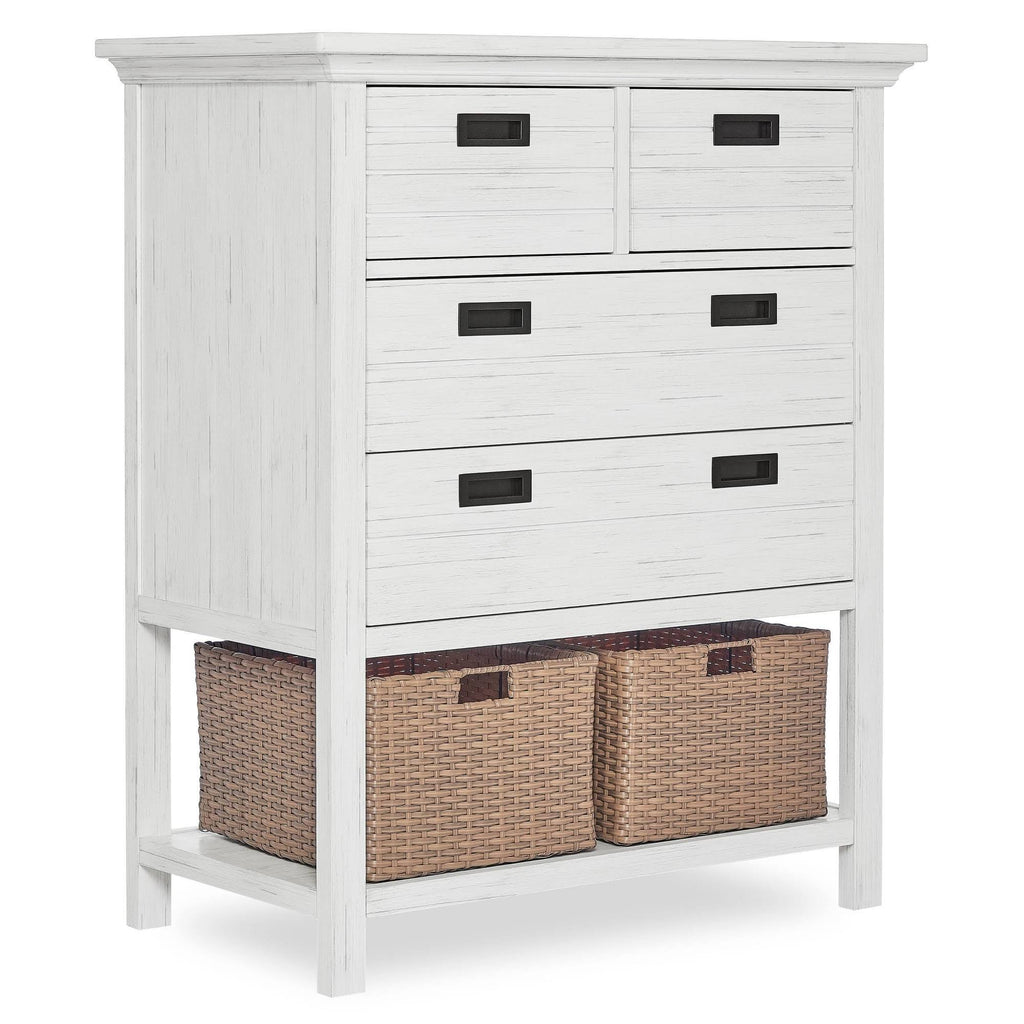 Weathered White Tall Chest with Baskets Q117