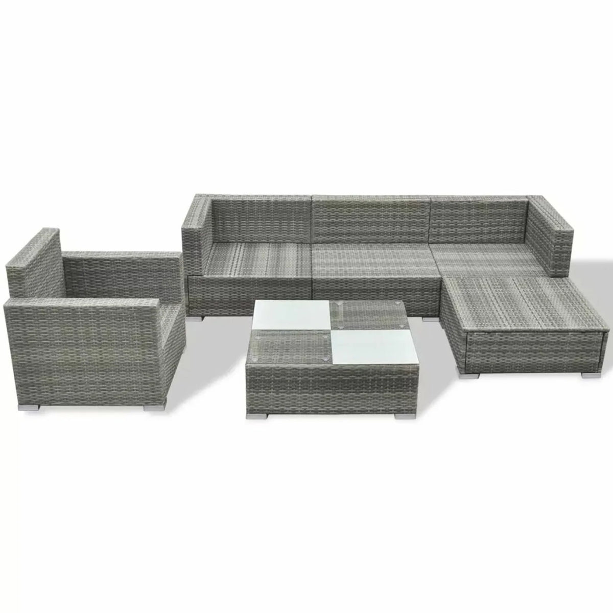 Grey Rattan Patio Sectional Sofa Set with Cushions Ottoman and Coffee Table I687984