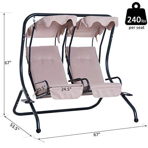Grey Outdoor Swinging Chairs with Safety Handrails and Removable Shade Canopy V39072