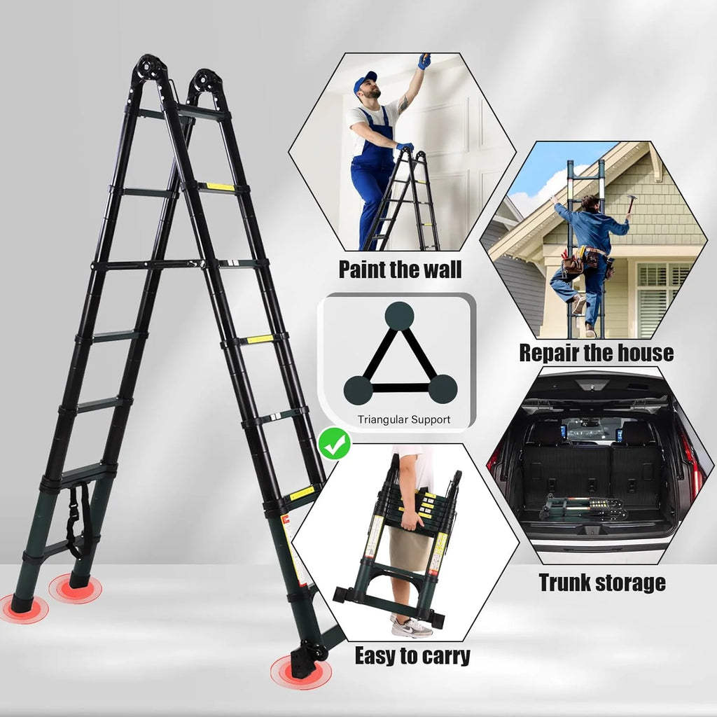 16.5FT Telescoping Aluminum Ladder with Tool Platform and Wheels F846974