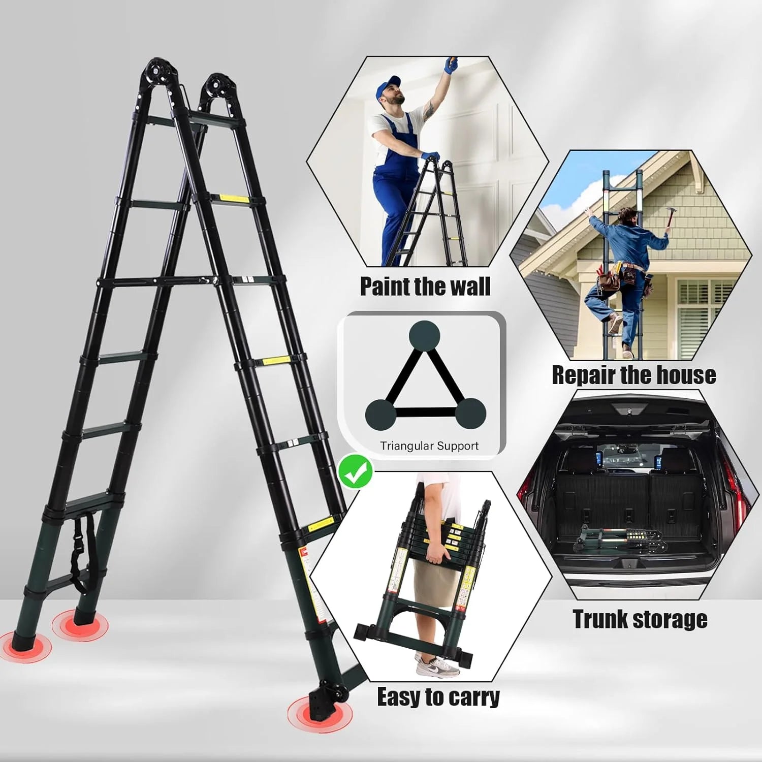 16.5FT Telescoping Aluminum Ladder with Tool Platform and Wheels F846974