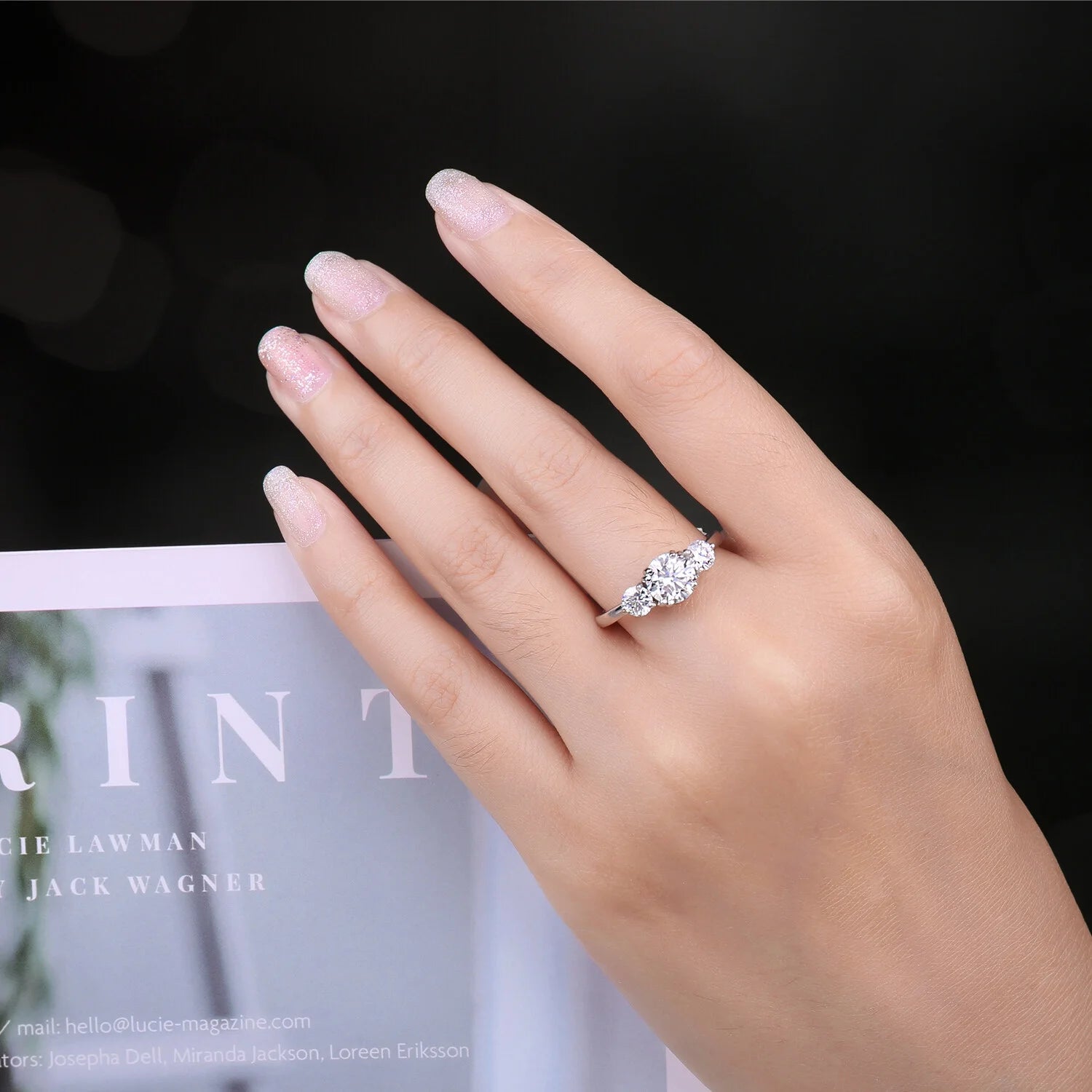 3 Stones 1ct Moissanite Engagement Ring, 925 Sterling Silver, Round Cut, Size 5-9 A339207