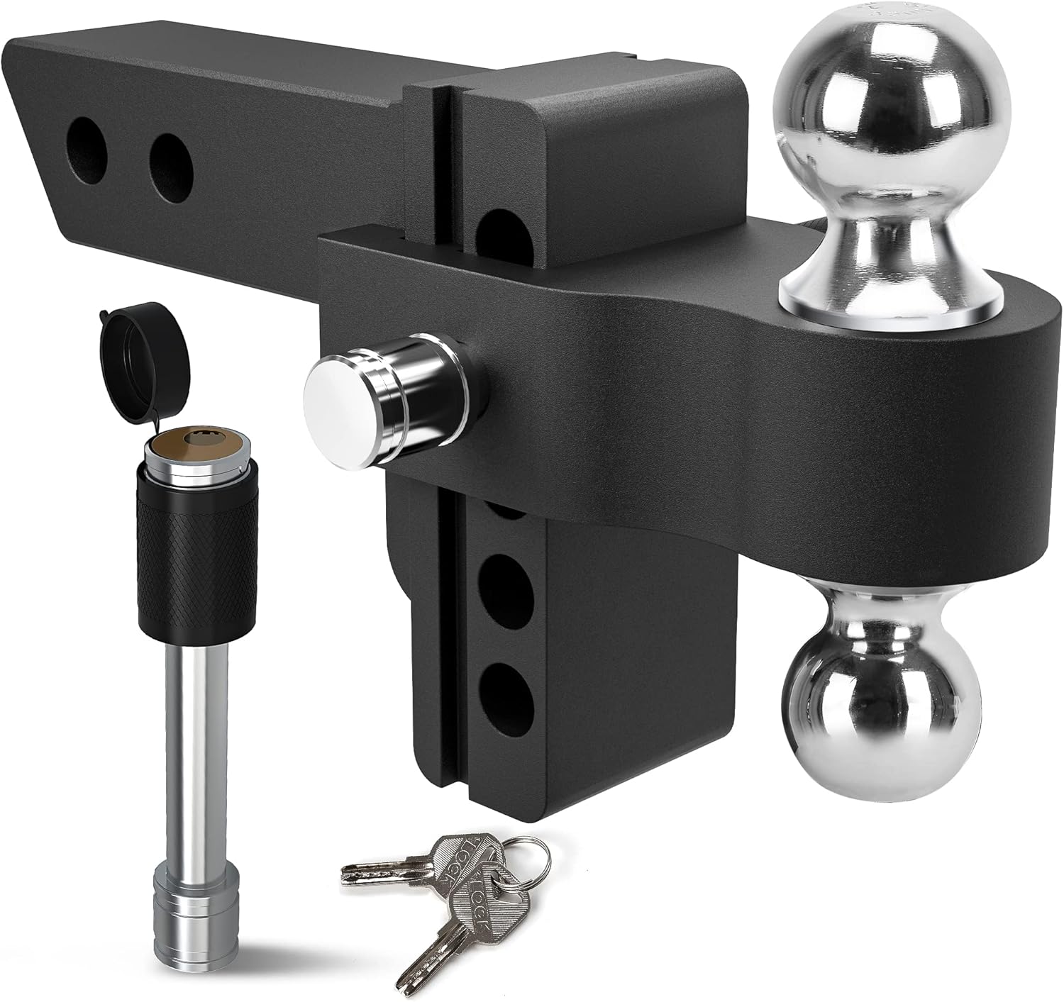 Adjustable Trailer Hitch Ball Mount, 2-Inch Receiver, 4-Inch Drop, Forged Aluminum Shank, 2-Inch and 2-5/16-Inch Combo Stainless Steel Tow Balls, Black S212
