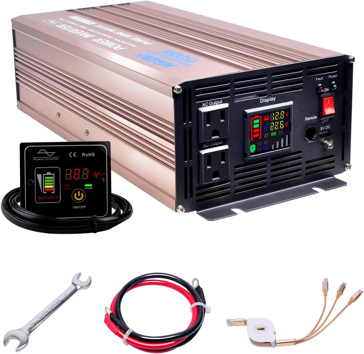 500 Watts Power Inverter 12V to 110V Pure Sine Wave with LED Display and 4.2A USB Charging Ports & 2 AC Outlets Pack of 2 J460654
