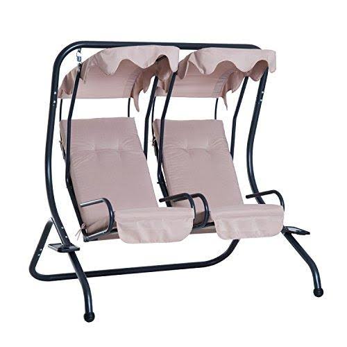 Grey Outdoor Swinging Chairs with Safety Handrails and Removable Shade Canopy V39072