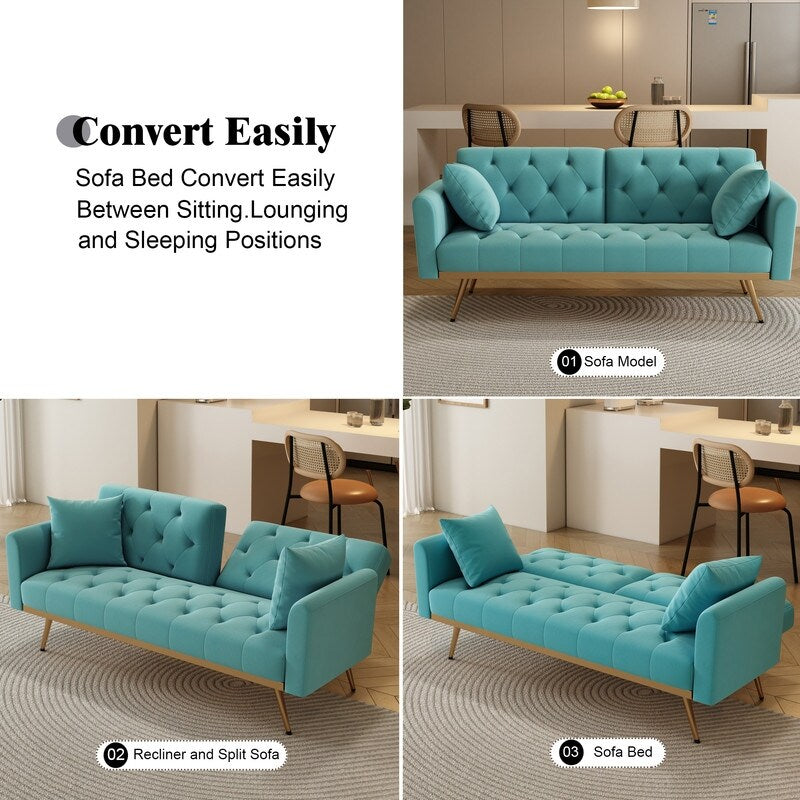 Cyan Velvet Double Sofa Bed U5934