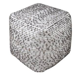 Beige Dark Gray Brown Cotton Cube Pouf Ottoman T331