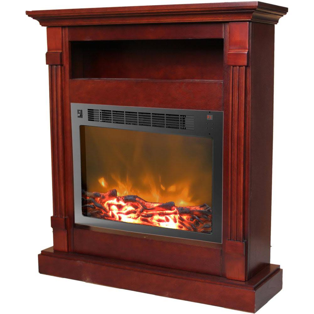 Mahogany Electric Fireplace with Log Insert and Mantel M358