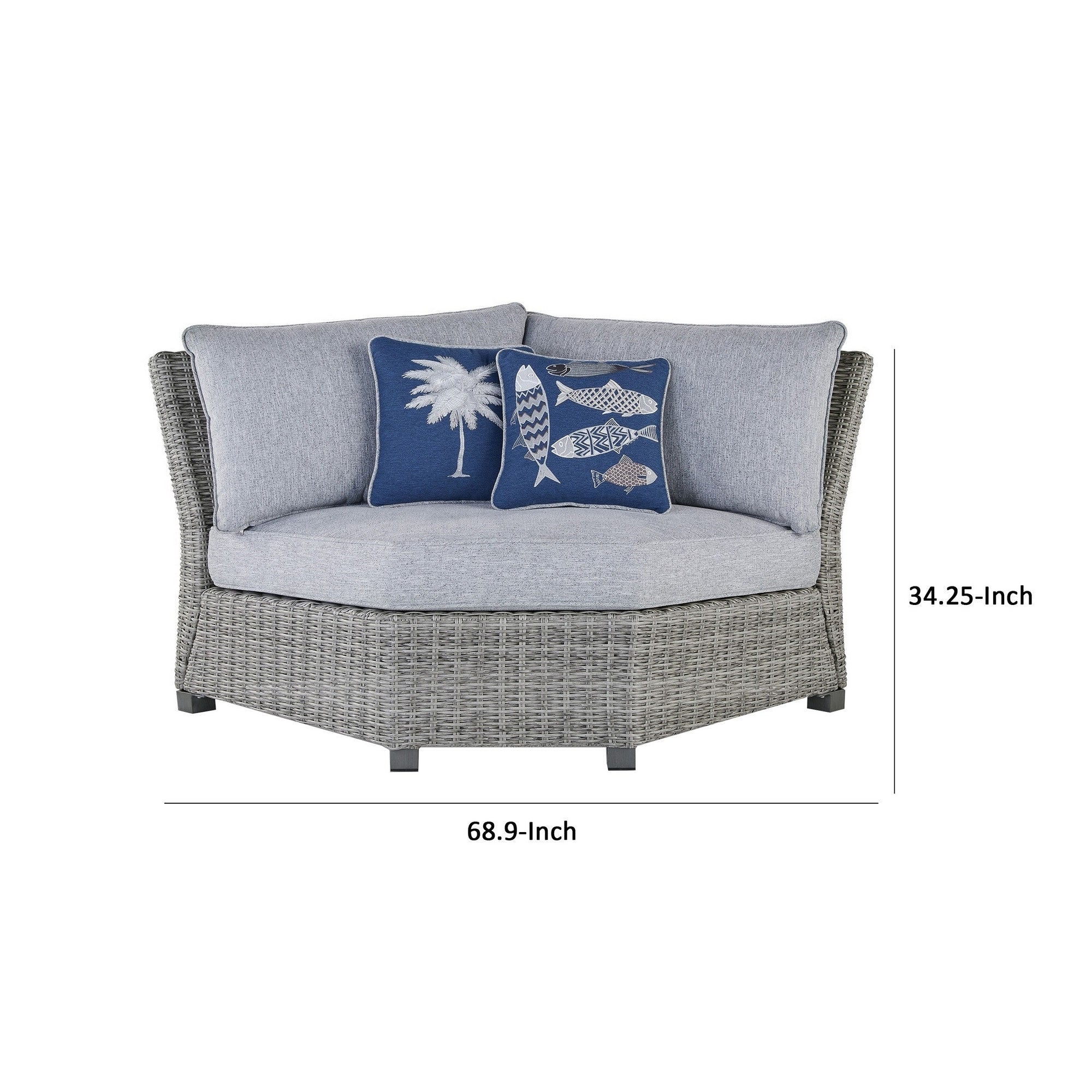 Gray Resin Wicker Outdoor Corner Seat with Polyester Cushions K32814