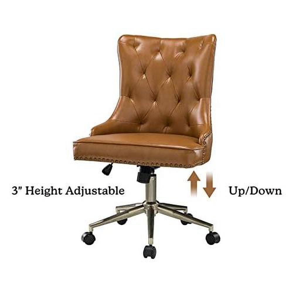 Camel PU Leather Armless Ergonomic Swivel Task Chair with 5 Rolling Casters R7143
