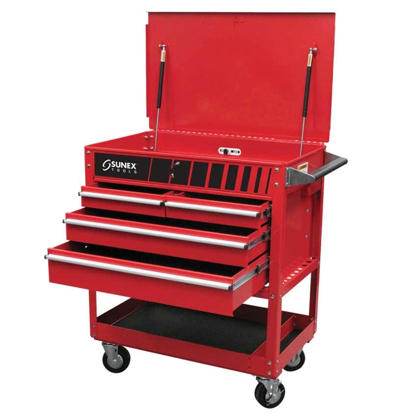 4 Drawer Black Service Cart with Locking Top D376382
