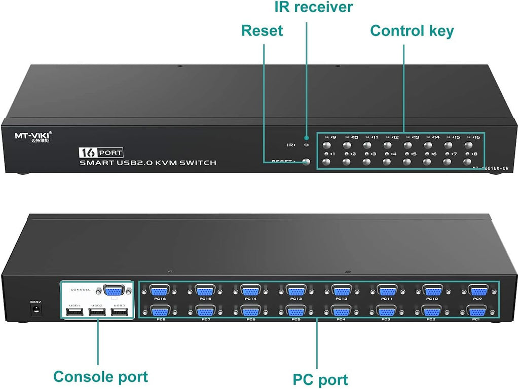 KVM Switch 16 Port Rackmount VGA USB Console with Cables & Ears 1U Rack E72258
