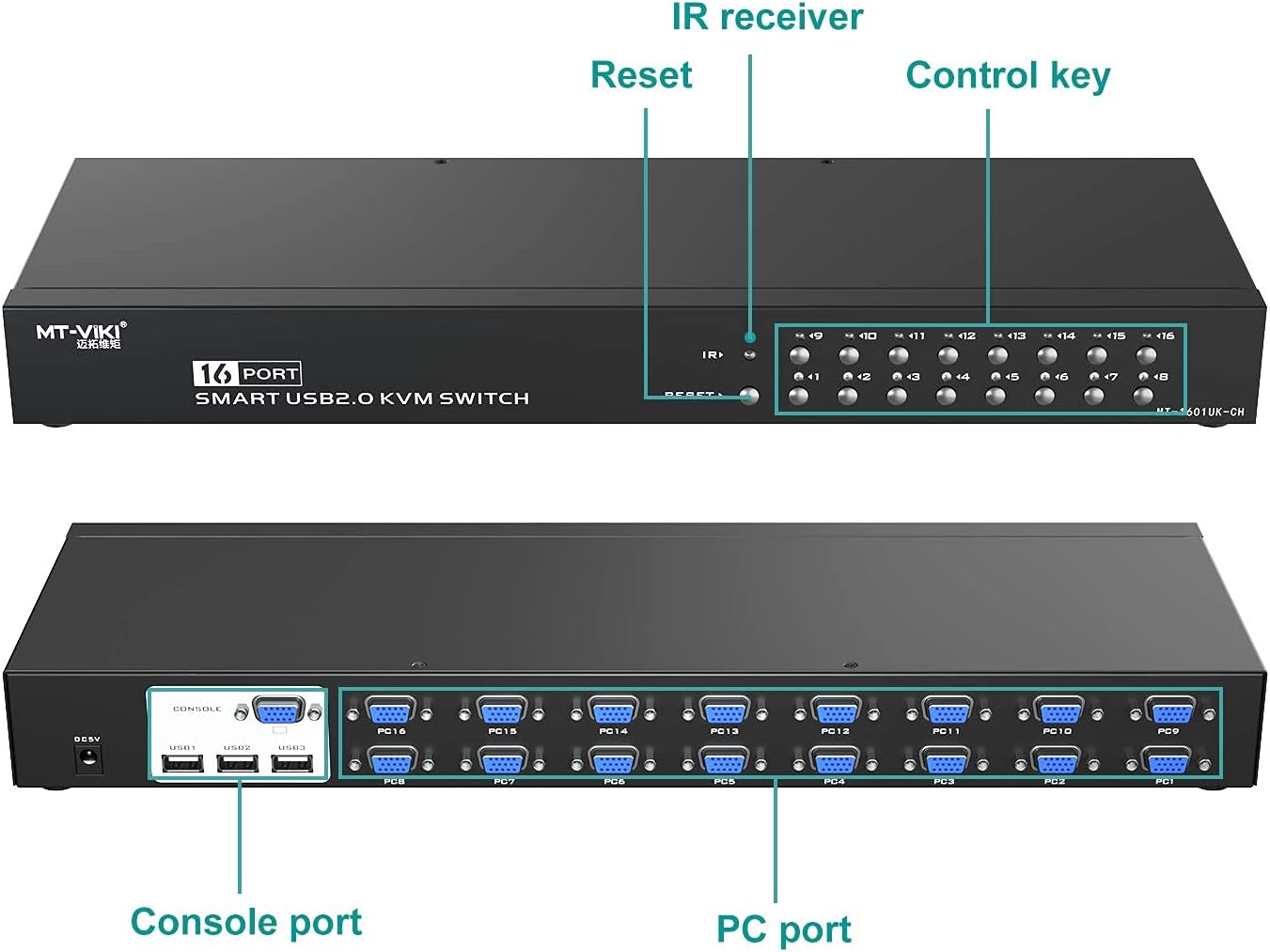 KVM Switch 16 Port Rackmount VGA USB Console with Cables & Ears 1U Rack E72258