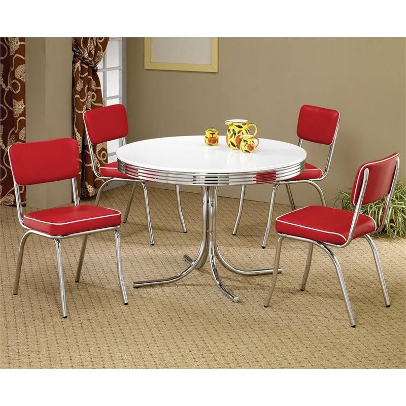 5 Piece Retro Round Dining Set in White and Red G8362