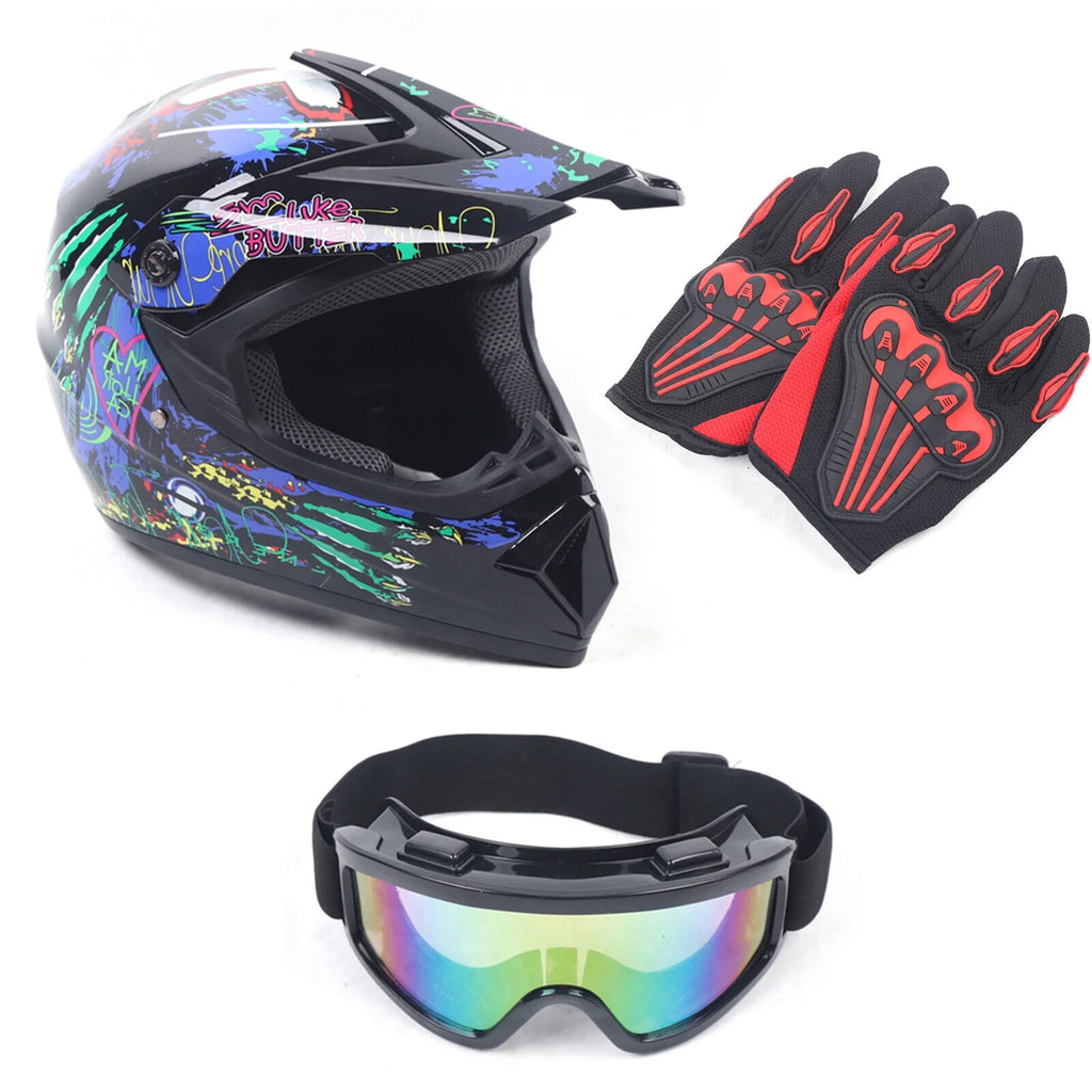 Youth Kids Motocross Helmet with Goggles Gloves DOT M491