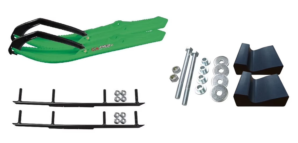 Green BX Snowmobile Skis with 6" Round Bars Complete Kit Q37646