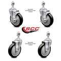 Set of 4 Blue Polyurethane Swivel Threaded Stem Casters with 5 inch x 1.25 inch Wheels and 12mm Stems Z946919