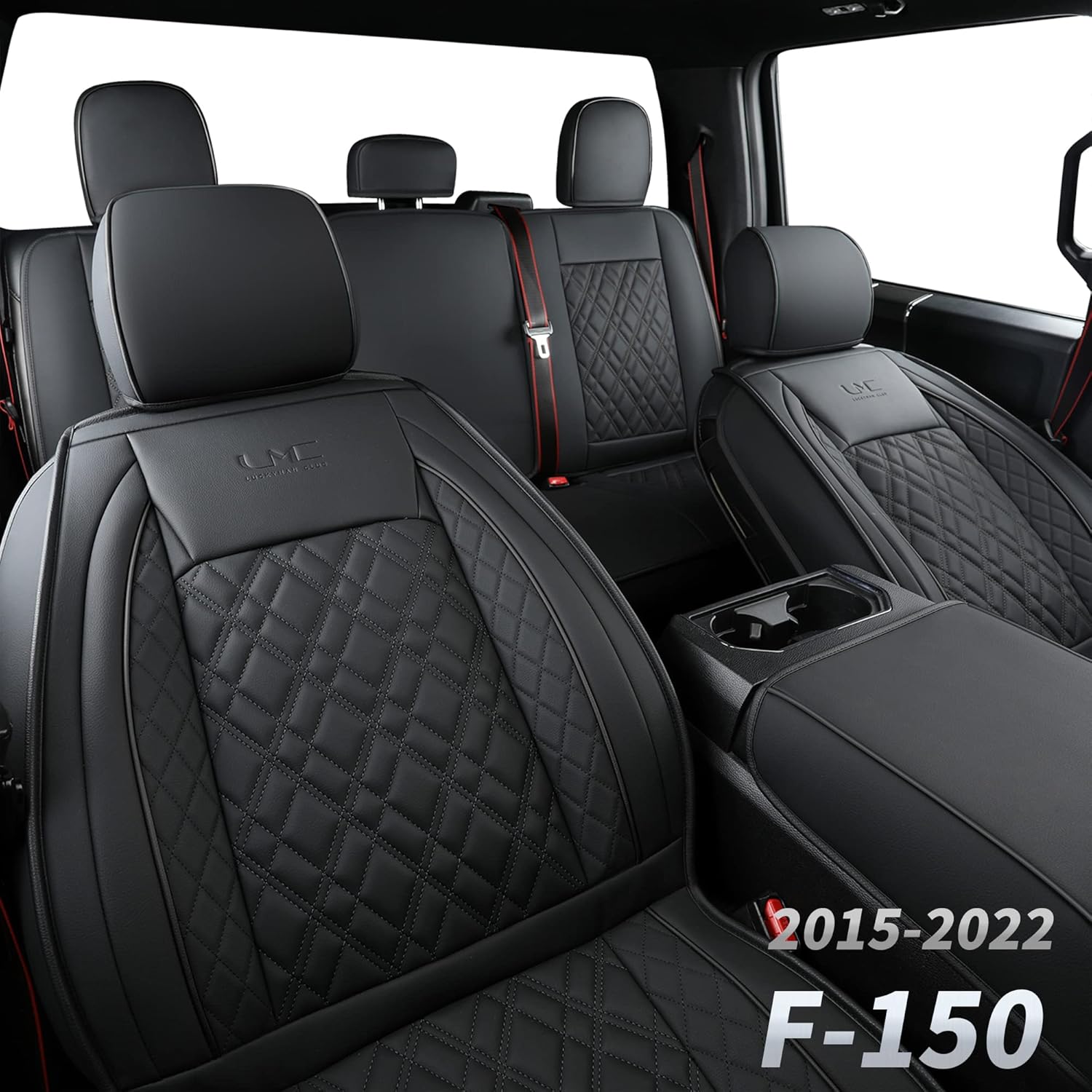 Faux Leather Seat Covers Full Set Black&Blue D501