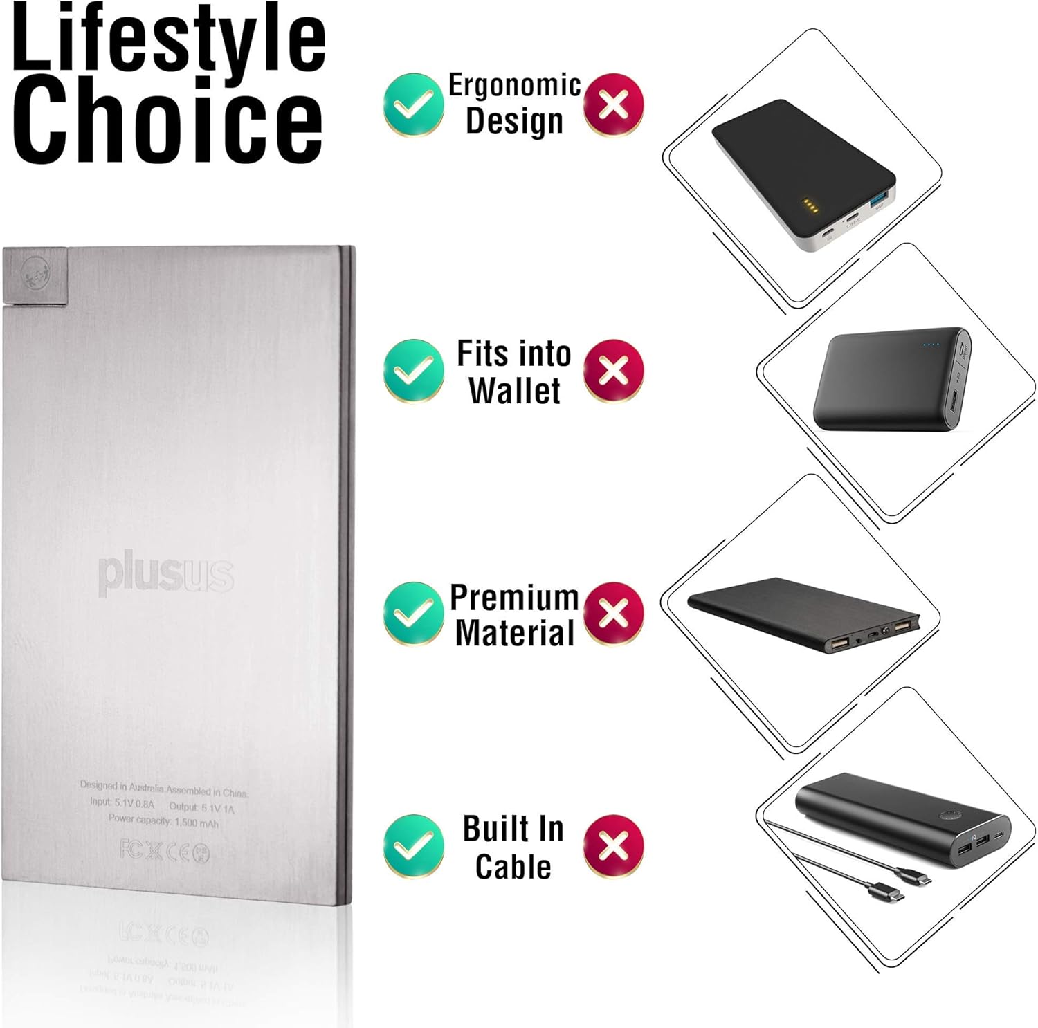 Card Size Power Bank with Built-in MFI Lightning Cable T42188