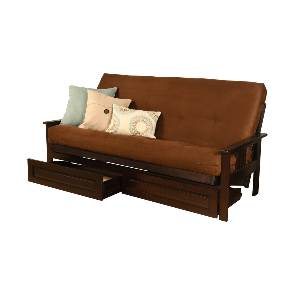 Espresso Full-Size Wood Storage Futon with Mattress W118
