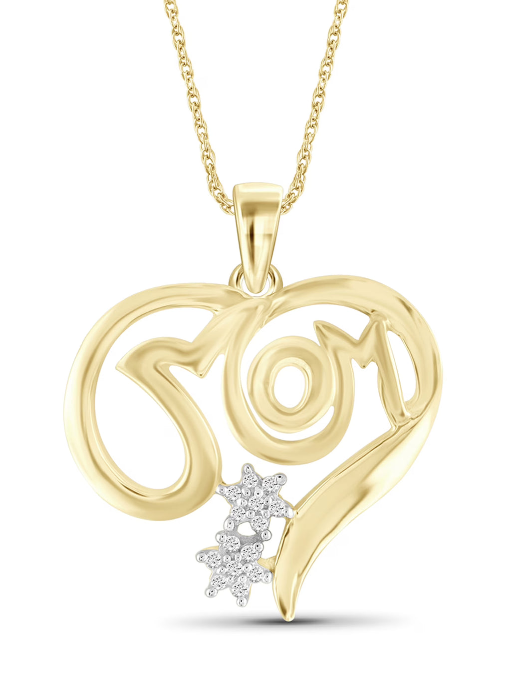 14K Gold Plated Silver Mother Daughter Necklace with White Diamonds Q515464