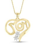 14K Gold Plated Silver Mother Daughter Necklace with White Diamonds Q515464