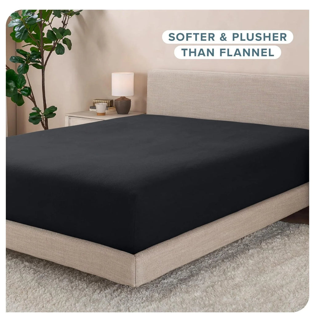 Twin XL Black Deep Pocket Fleece Fitted Sheet A84422