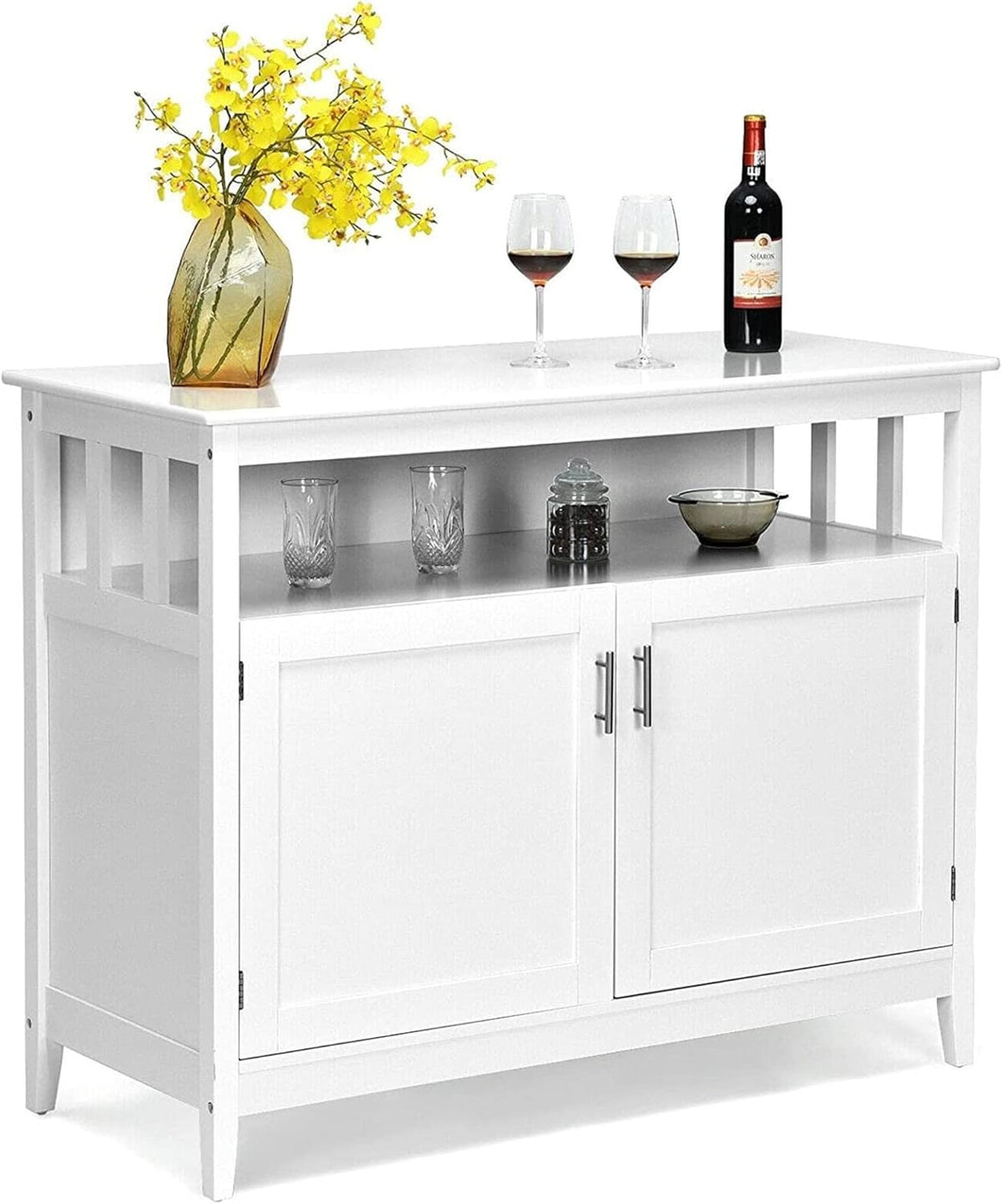 Black Wood Kitchen Storage Cabinet with 2 Doors and Shelf U929676