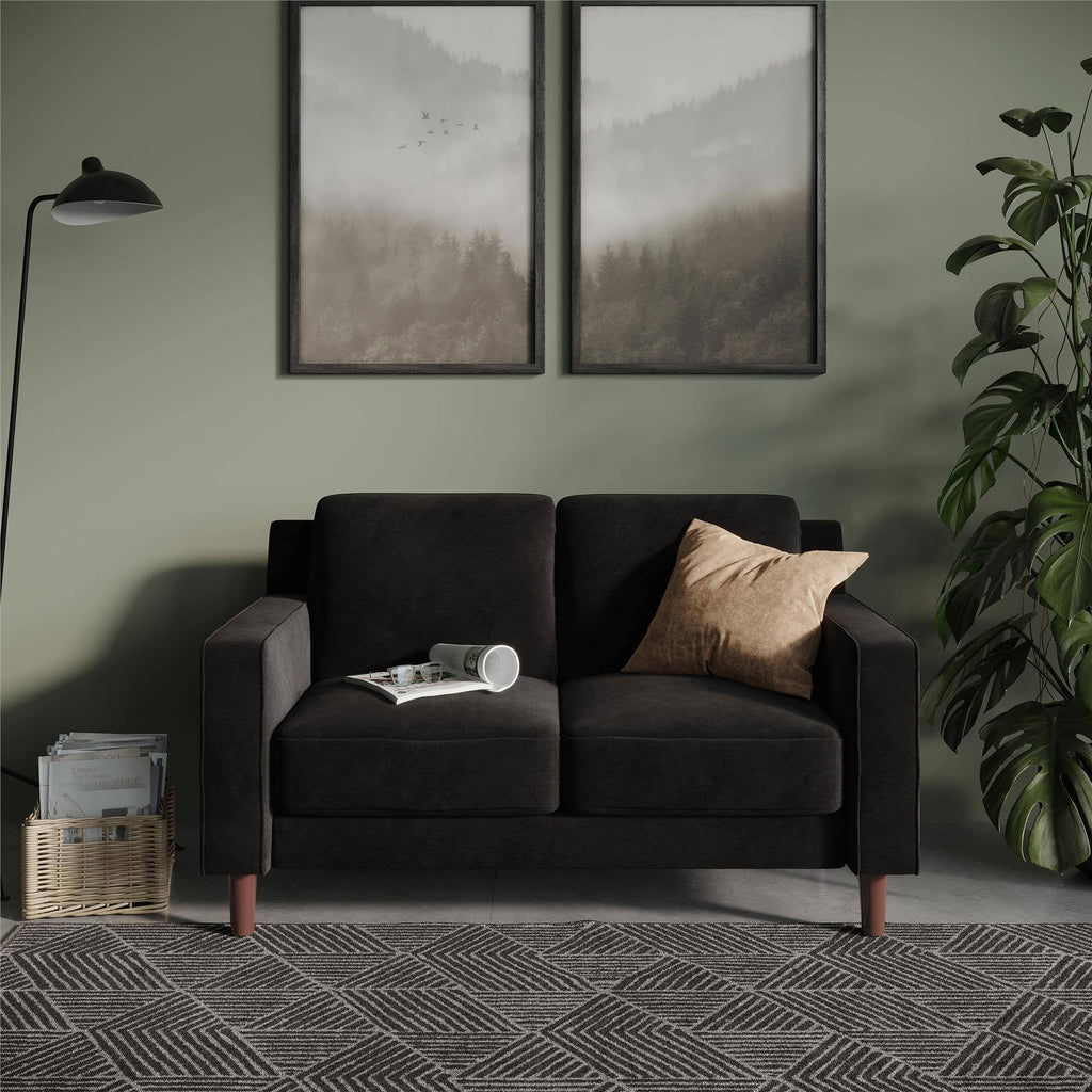 Black Velvet Loveseat 2 Seater Sofa L351067