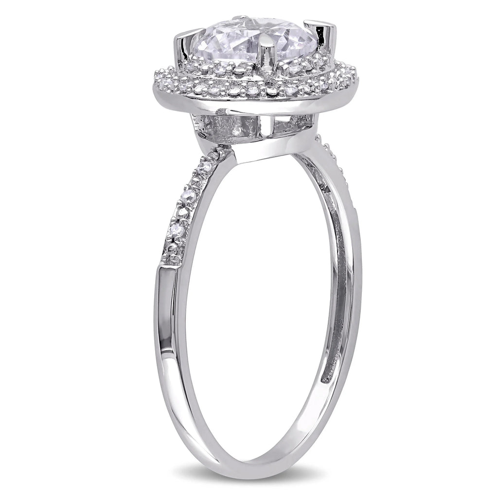 10kt White Gold Created White Sapphire Diamond Halo Engagement Ring V1682