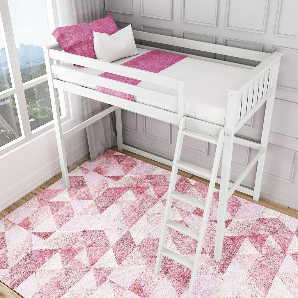 Twin High Loft Bed with Bookcase and Desk, White A196268