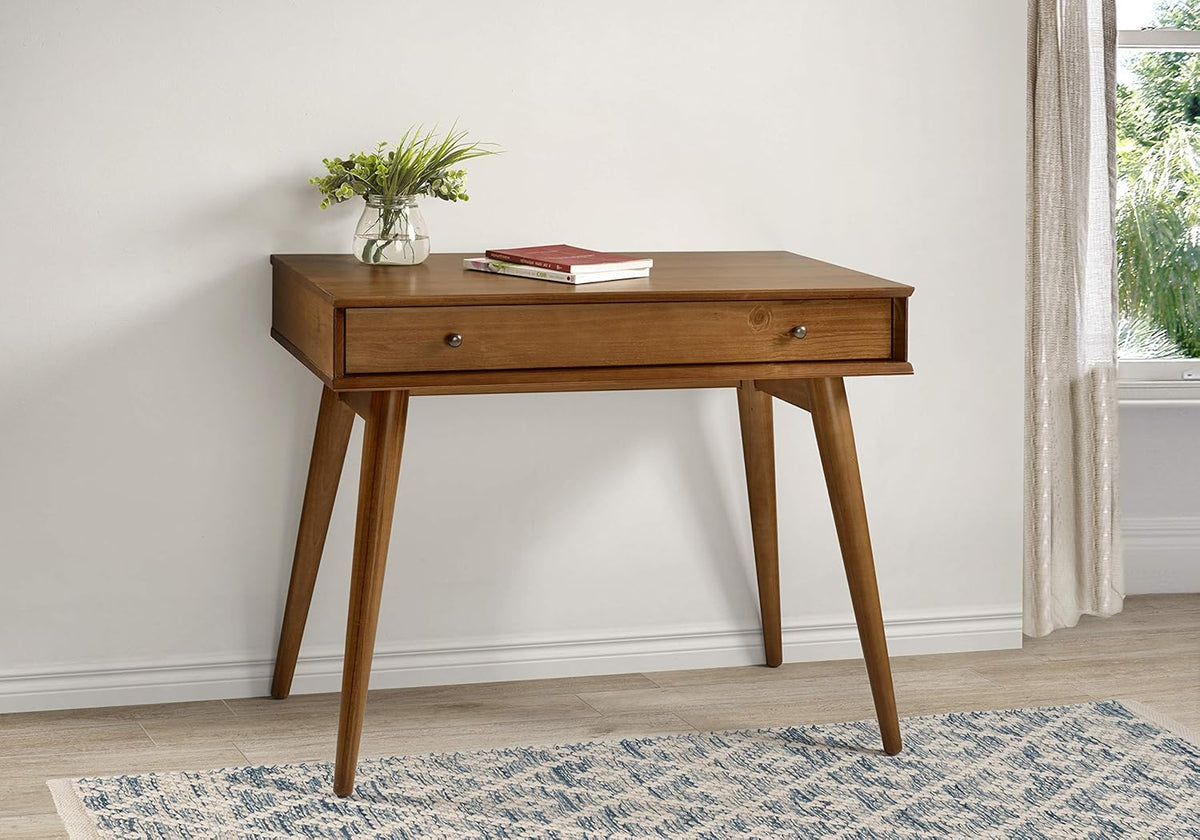 Solid Wood Computer Desk with One Drawer, Castanho Brown V137