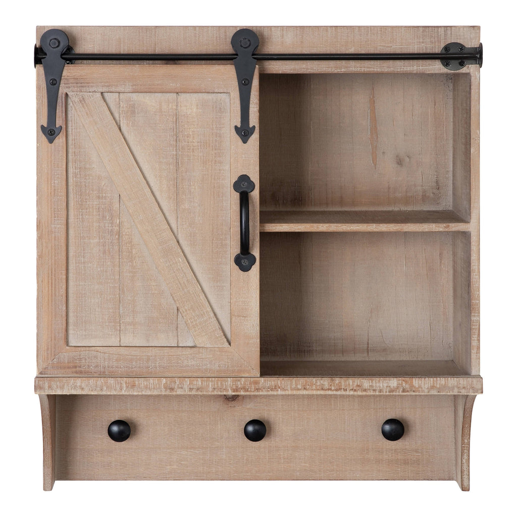 White Decorative Farmhouse Cabinet Wall Organizer with Sliding Barn Door and 3 Knobs W14358