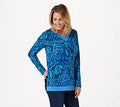 Paisley Printed Layered Knit Top, Size 5X, Blue Multi U671483