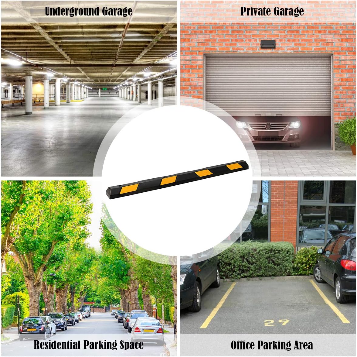 Rubber Parking Curb with 8 Reflective Yellow Safety Stripes M530