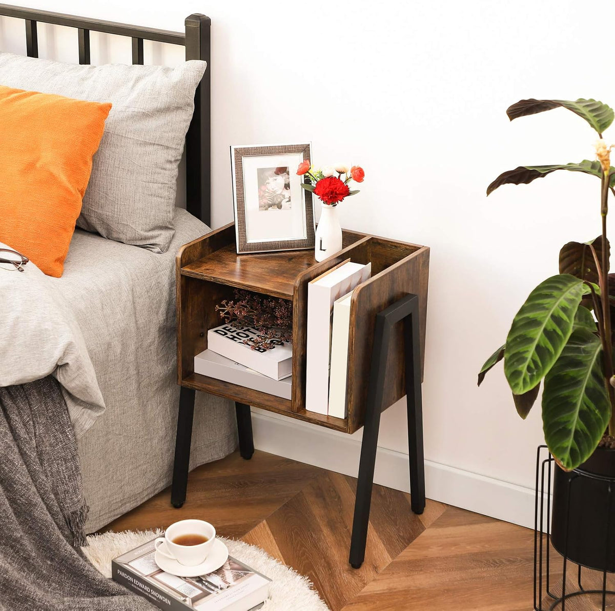 Rustic Brown Stackable End Table with Metal Frame J89407