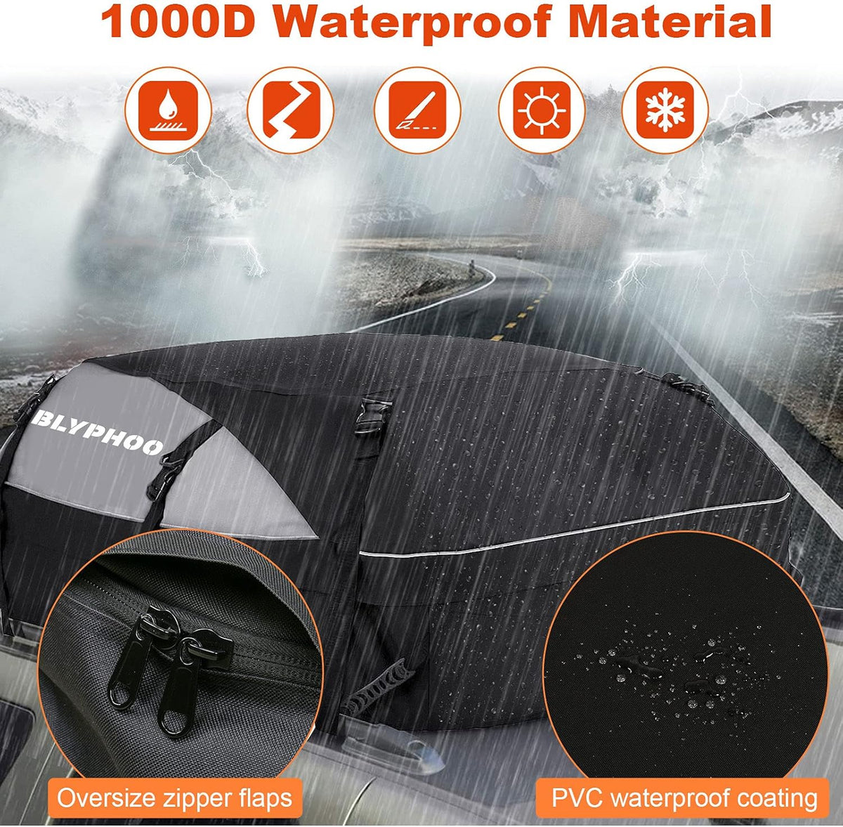 20 Cubic Feet Waterproof Rooftop Cargo Carrier with 8 Reinforced Straps J90810