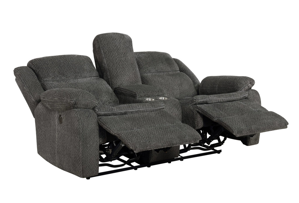 Charcoal Upholstered Power Loveseat with Console P162