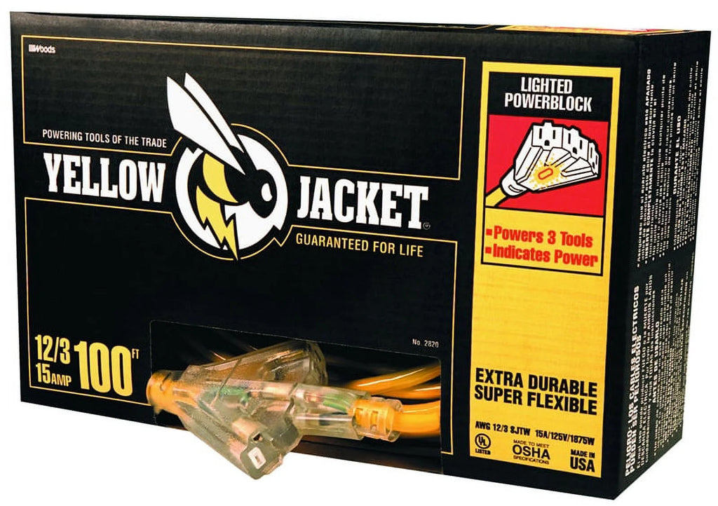 12/3 Heavy-Duty Extension Cord with Lighted Power Block D7637