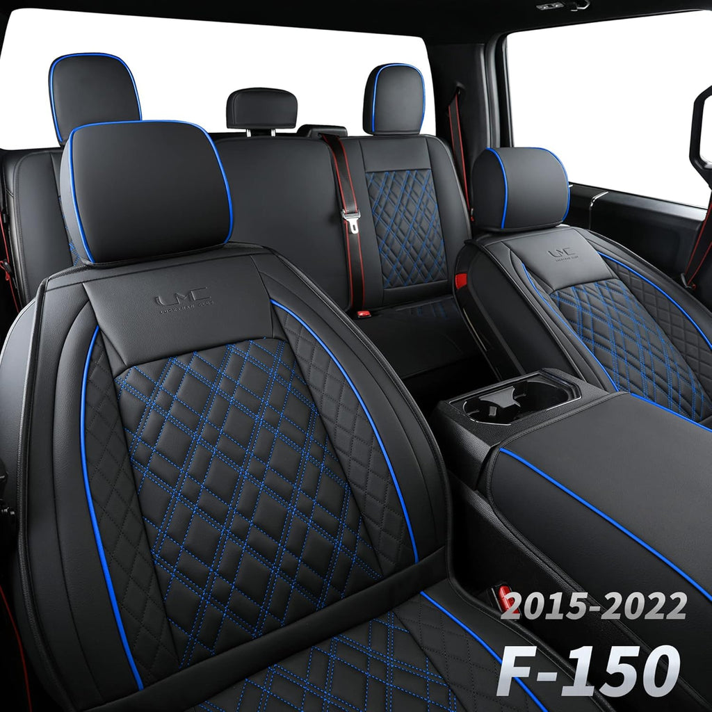 Faux Leather Seat Covers Full Set Black&Blue D501