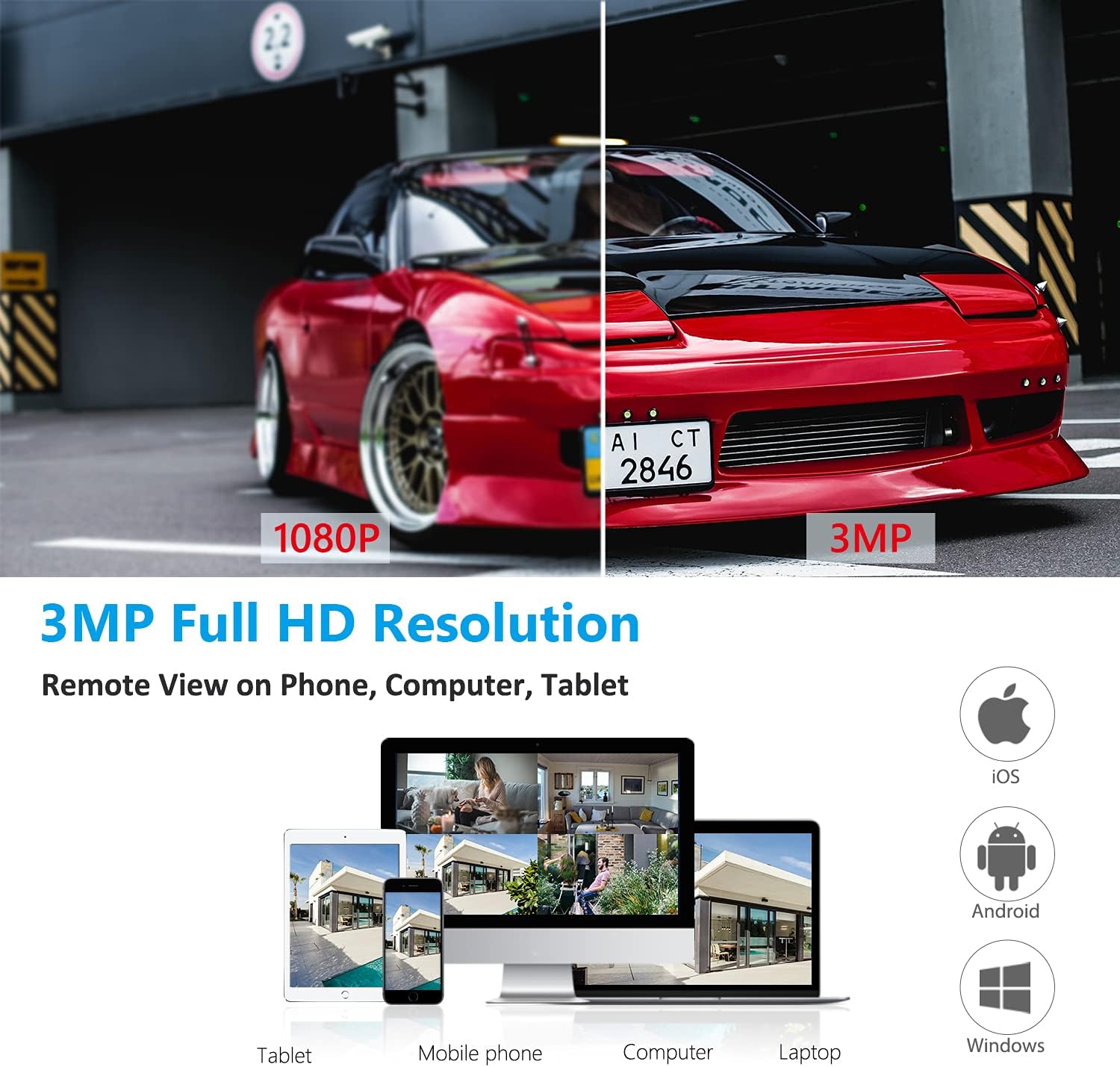 16inch 1080p IPS Monitor 2TB Hard Drive 3MP Spotlight IP Cameras 8CH WiFi Surveillance System T839560