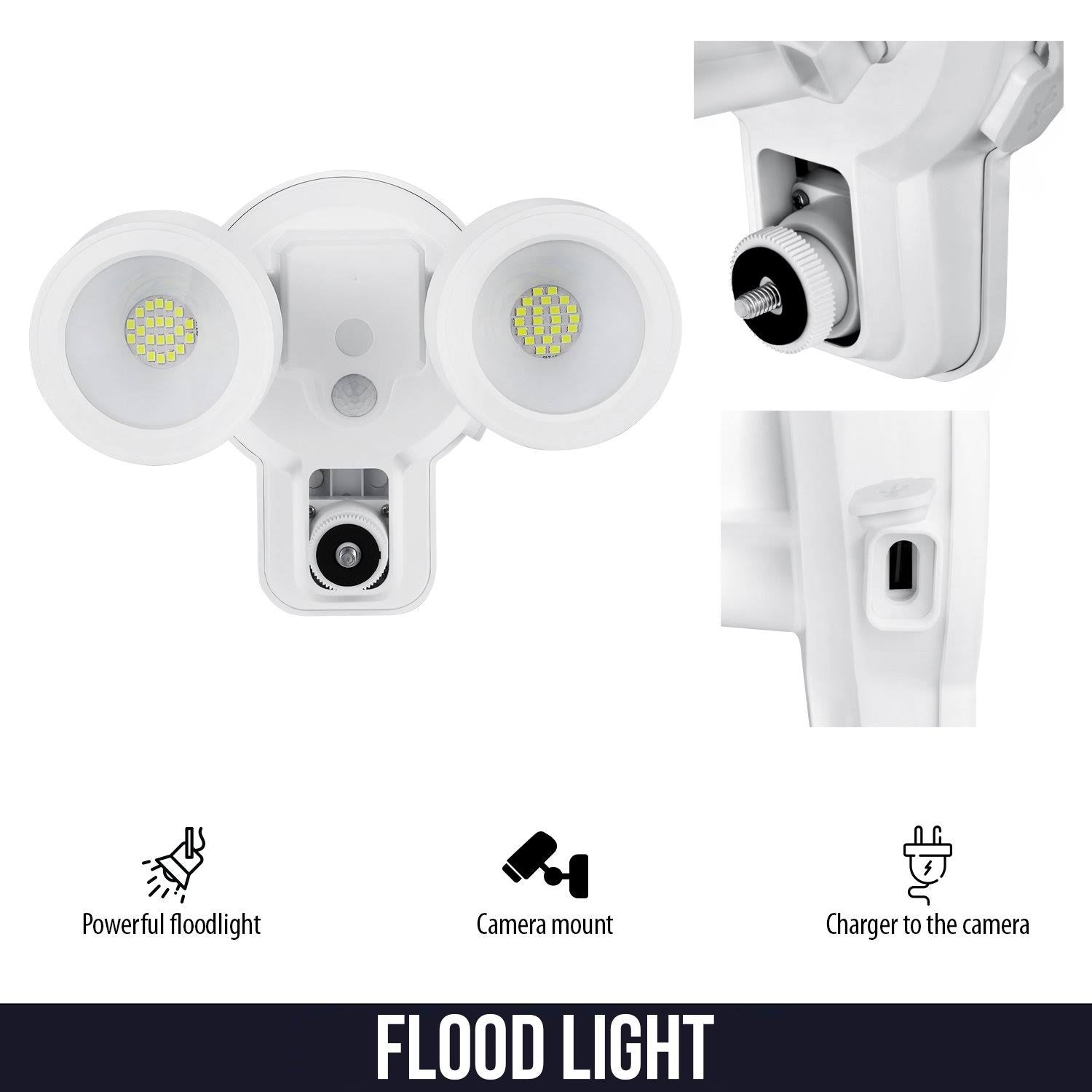 3-in-1 Floodlight, Charger and Mount for Ring Stick Up Cam and Spotlight Cam Battery (Black) V1970