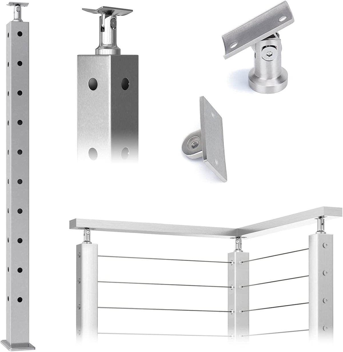 Square Weldless Stainless Steel Cable Railing Corner Post T260051