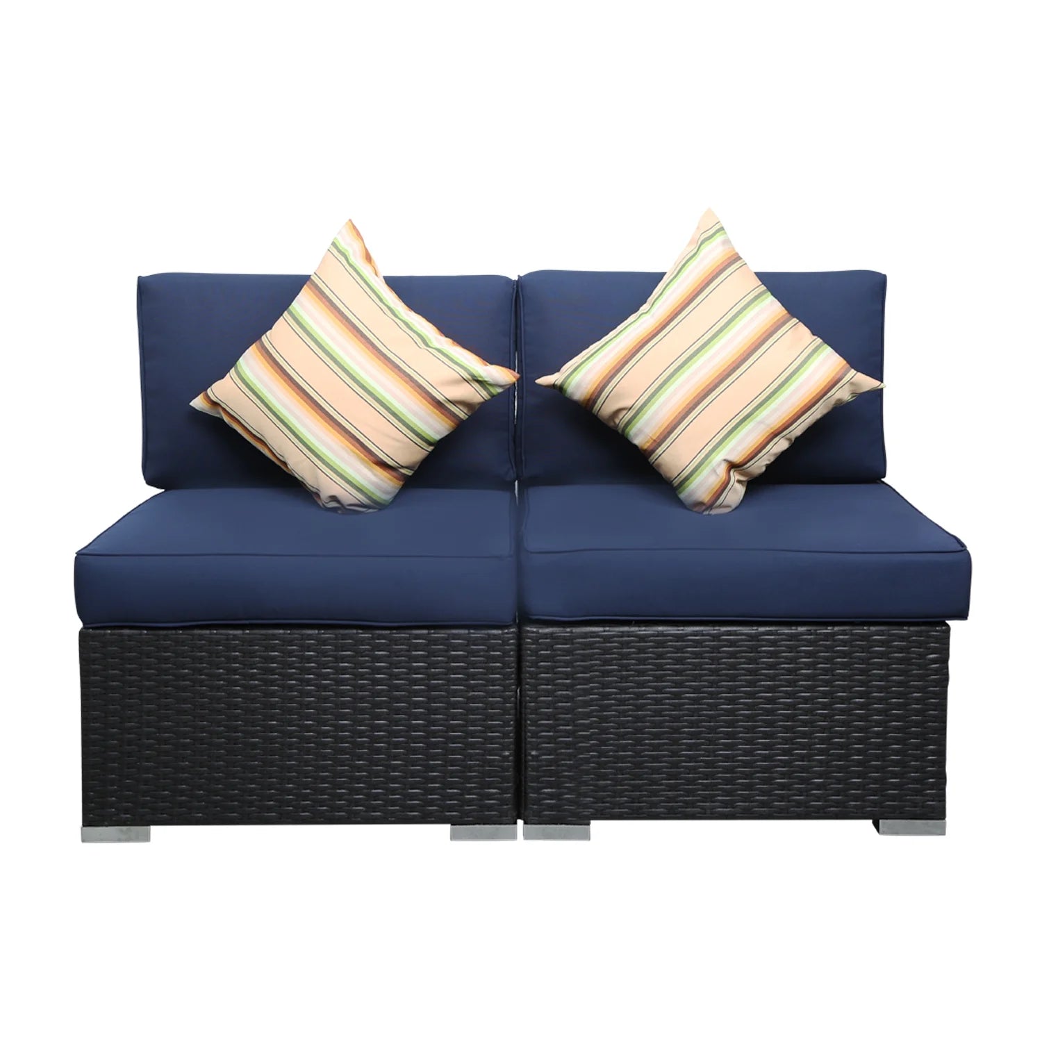 Gray Outdoor Patio Conversation Sofa Set with Padded Wicker Rattan Chairs R4690